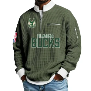 Milwaukee Bucks Waffle Sweatshirt Quarter-Zip Stand Collar 2026 Limited Personalize Name