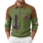 Atlanta Braves Men's Waffle Knit Contrast Color Half Zip Pullover