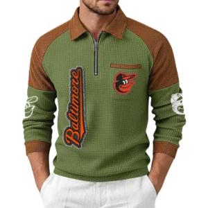 Baltimore Orioles Men's Waffle Knit Contrast Color Half Zip Pullover