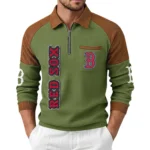 Boston Red Sox Men's Waffle Knit Contrast Color Half Zip Pullover