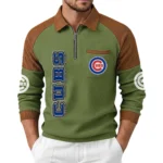 Chicago Cubs Men's Waffle Knit Contrast Color Half Zip Pullover