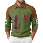 Cleveland Guardians Men's Waffle Knit Contrast Color Half Zip Pullover