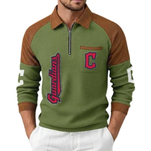 Cleveland Guardians Men's Waffle Knit Contrast Color Half Zip Pullover