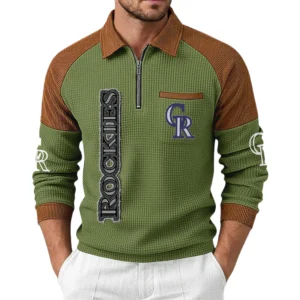 Colorado Rockies Men's Waffle Knit Contrast Color Half Zip Pullover