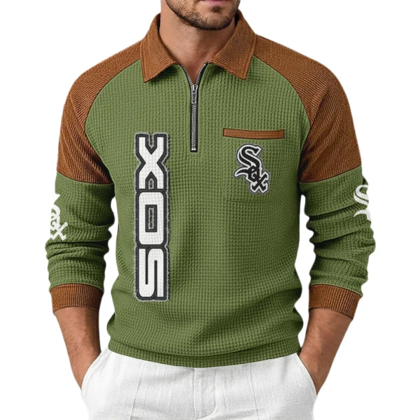 Chicago White Sox Men's Waffle Knit Contrast Color Half Zip Pullover