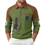 Detroit Tigers Men's Waffle Knit Contrast Color Half Zip Pullover