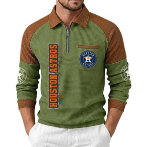 Houston Astros Men's Waffle Knit Contrast Color Half Zip Pullover