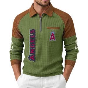 Los Angeles Angels Men's Waffle Knit Contrast Color Half Zip Pullover