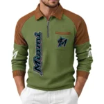 Miami Marlins Men's Waffle Knit Contrast Color Half Zip Pullover
