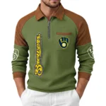 Milwaukee Brewers Men's Waffle Knit Contrast Color Half Zip Pullover