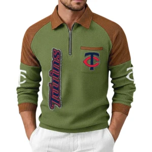 Minnesota Twins Men's Waffle Knit Contrast Color Half Zip Pullover