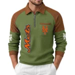 New York Mets Men's Waffle Knit Contrast Color Half Zip Pullover