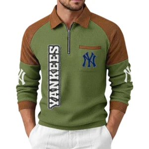 New York Yankees Men's Waffle Knit Contrast Color Half Zip Pullover