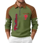 Philadelphia Phillies Men's Waffle Knit Contrast Color Half Zip Pullover