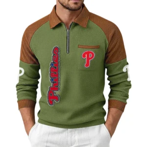 Philadelphia Phillies Men's Waffle Knit Contrast Color Half Zip Pullover