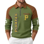 Pittsburgh Pirates Men's Waffle Knit Contrast Color Half Zip Pullover