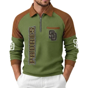 San Diego Padres Men's Waffle Knit Contrast Color Half Zip Pullover