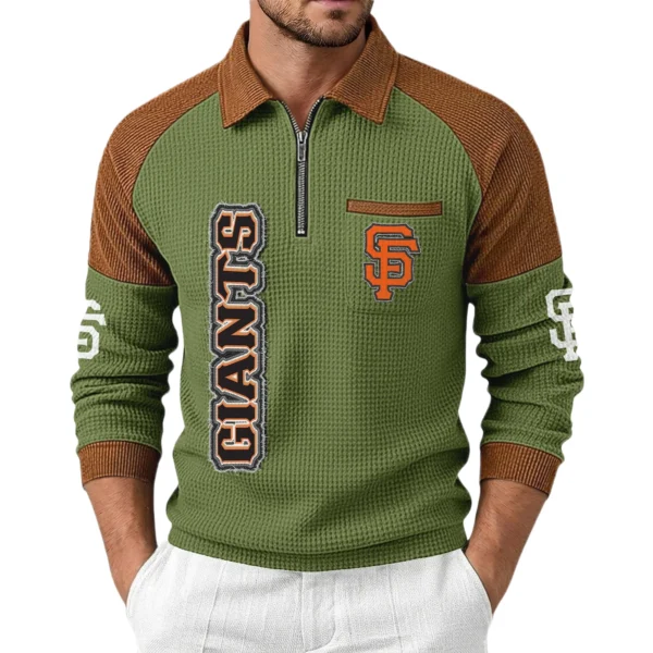 San Francisco Giants Men's Waffle Knit Contrast Color Half Zip Pullover