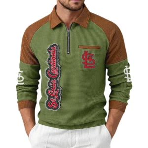 St. Louis Cardinals Men's Waffle Knit Contrast Color Half Zip Pullover