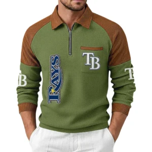 Tampa Bay Rays Men's Waffle Knit Contrast Color Half Zip Pullover