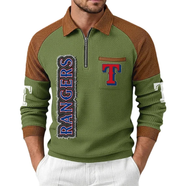 Texas Rangers Men's Waffle Knit Contrast Color Half Zip Pullover