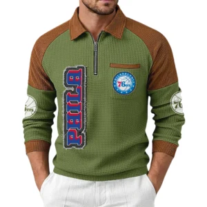 Philadelphia 76ers Men's Waffle Knit Contrast Color Half Zip Pullover