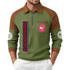 Atlanta Hawks Men's Waffle Knit Contrast Color Half Zip Pullover