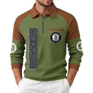 Brooklyn Nets Men's Waffle Knit Contrast Color Half Zip Pullover