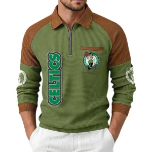 Boston Celtics Men's Waffle Knit Contrast Color Half Zip Pullover