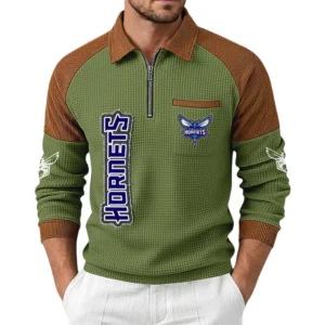 Charlotte Hornets Men's Waffle Knit Contrast Color Half Zip Pullover