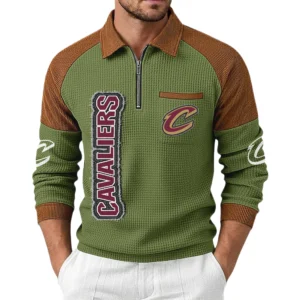 Cleveland Cavaliers Men's Waffle Knit Contrast Color Half Zip Pullover