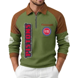 Detroit Pistons Men's Waffle Knit Contrast Color Half Zip Pullover