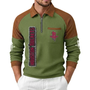 Houston Rockets Men's Waffle Knit Contrast Color Half Zip Pullover