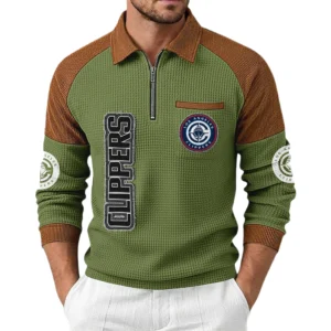 Los Angeles Clippers Men's Waffle Knit Contrast Color Half Zip Pullover