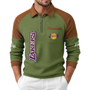 Los Angeles Lakers Men's Waffle Knit Contrast Color Half Zip Pullover