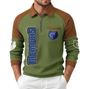 Memphis Grizzlies Men's Waffle Knit Contrast Color Half Zip Pullover