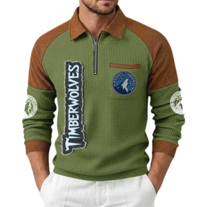 Minnesota Timberwolves Men's Waffle Knit Contrast Color Half Zip Pullover