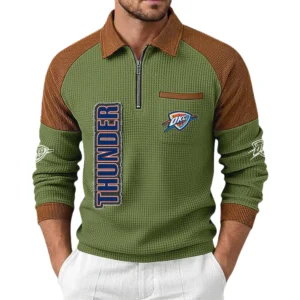 Oklahoma City Thunder Men's Waffle Knit Contrast Color Half Zip Pullover