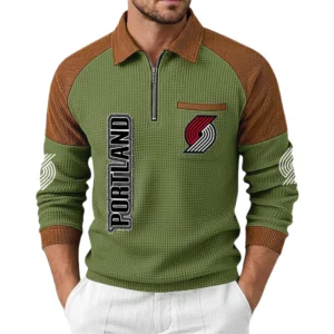 Portland Trail Blazers Men's Waffle Knit Contrast Color Half Zip Pullover