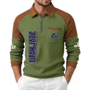 Utah Jazz Men's Waffle Knit Contrast Color Half Zip Pullover