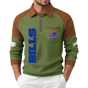 Buffalo Bills Men's Waffle Knit Contrast Color Half Zip Pullover