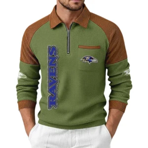 Baltimore Ravens Men's Waffle Knit Contrast Color Half Zip Pullover