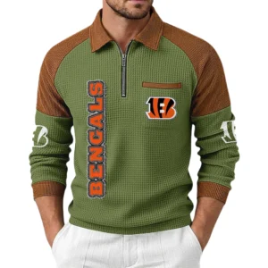 Cincinnati Bengals Men's Waffle Knit Contrast Color Half Zip Pullover