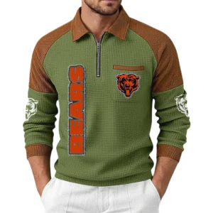 Chicago Bears Men's Waffle Knit Contrast Color Half Zip Pullover