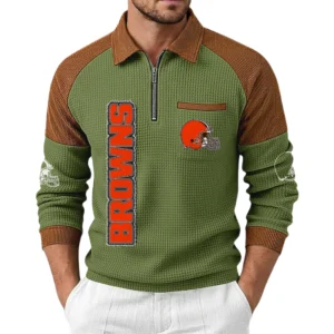 Cleveland Browns Men's Waffle Knit Contrast Color Half Zip Pullover