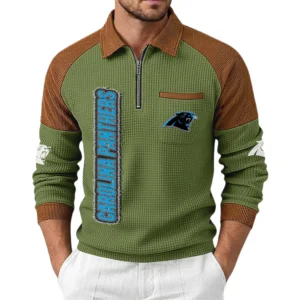 Carolina Panthers Men's Waffle Knit Contrast Color Half Zip Pullover