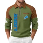 Detroit Lions Men's Waffle Knit Contrast Color Half Zip Pullover