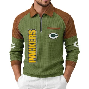 Green Bay Packers Men's Waffle Knit Contrast Color Half Zip Pullover