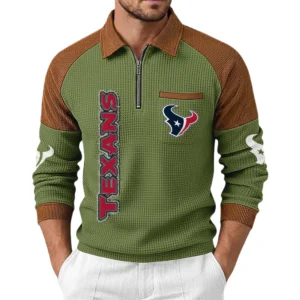 Houston Texans Men's Waffle Knit Contrast Color Half Zip Pullover