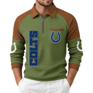 Indianapolis Colts Men's Waffle Knit Contrast Color Half Zip Pullover
